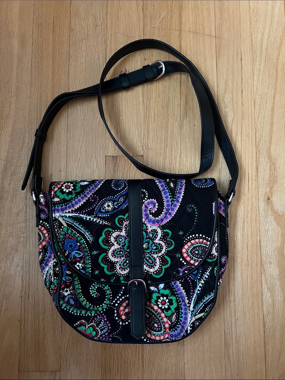 Vera Bradley Black Crossbody Bag with Multicolor Paisley